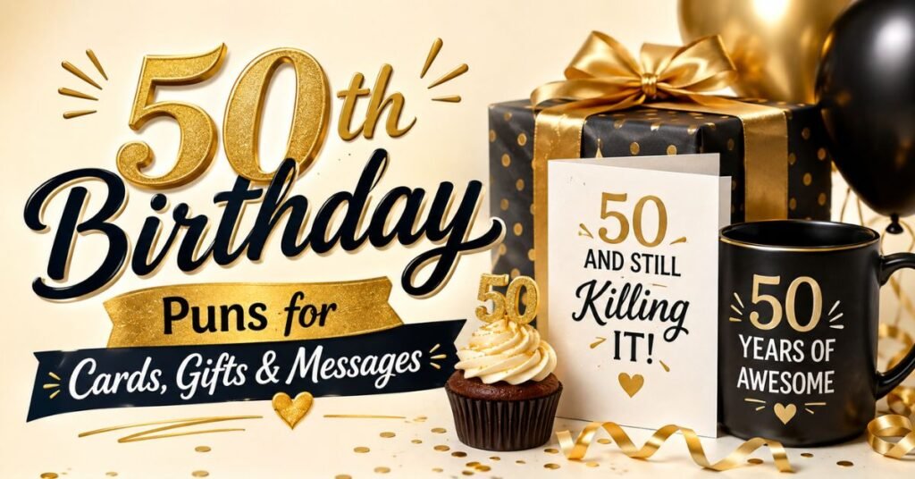 50th Birthday Puns: 130+ Funny Ideas for Cards Captions & Parties 5 50th Birthday Puns for Cards Gifts & Messages
