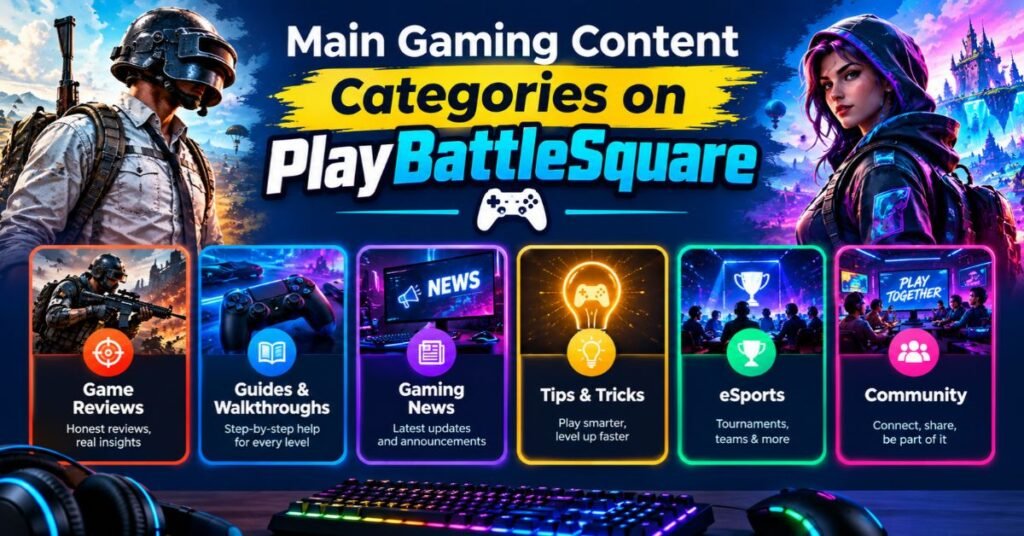 Playing Games Blog PlayBattleSquare: Best and Ultimate Gaming Guide 2026 2 Main Gaming Content Categories on PlayBattleSquare